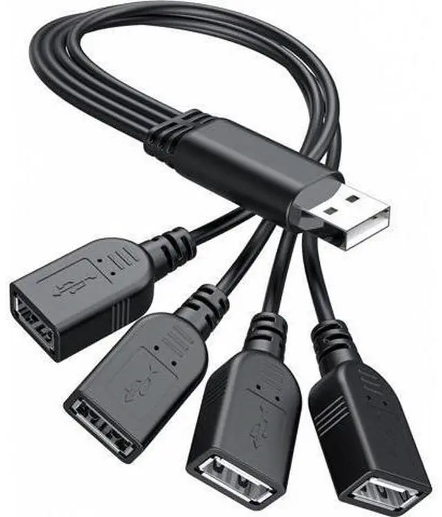 Main image of USB 1 to 4 Splitter USB 2.0 A Male to 4 USB Female Jack Y Splitter Hub Power Cord Extension Adapter Cable Black