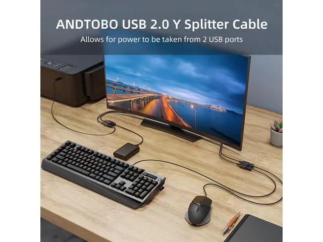 Alt view image 6 of 7 - USB 1 to 4 Splitter USB 2.0 A Male to 4 USB Female Jack Y Splitter Hub Power Cord Extension Adapter Cable Black