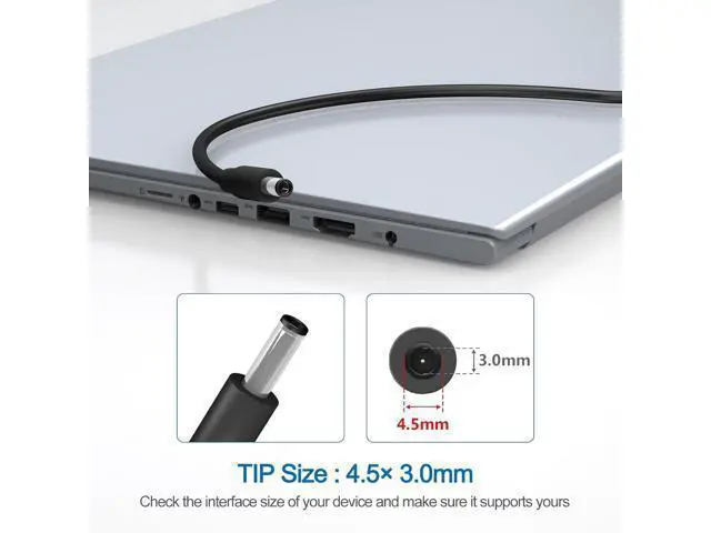 Alt view image 3 of 7 - Charger for Laptop 65W 45W Compatible with Inspiron 15 14 13 3000 5000 7000 Series with Vostro 13 14 15 16 3000 5000 Series with Latitude 13 14 15 3000 Series Computer Round Tip Power Adapter