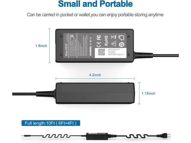 Alt view image 4 of 7 - Charger for Laptop 65W 45W Compatible with Inspiron 15 14 13 3000 5000 7000 Series with Vostro 13 14 15 16 3000 5000 Series with Latitude 13 14 15 3000 Series Computer Round Tip Power Adapter