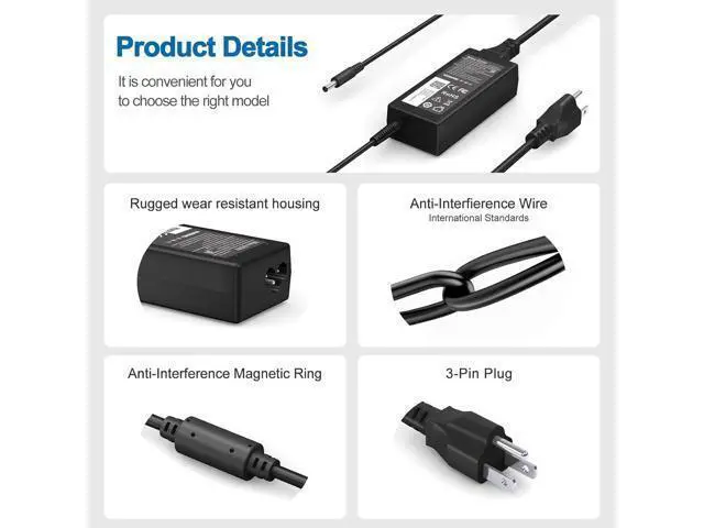 Alt view image 6 of 7 - Charger for Laptop 65W 45W Compatible with Inspiron 15 14 13 3000 5000 7000 Series with Vostro 13 14 15 16 3000 5000 Series with Latitude 13 14 15 3000 Series Computer Round Tip Power Adapter