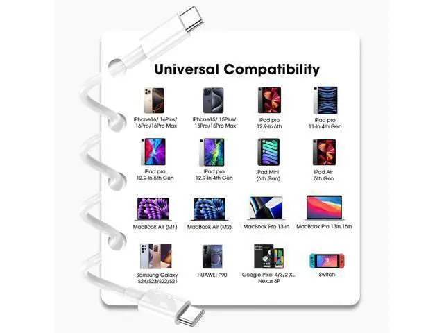 Alt view image 7 of 7 - USB C to USB C Cable for 3-Pack 6FT 60W USBC/Type-C Fast Charger Cord Compatible with iPhone 17/16 Pro Max iPhone 17 Air iPad Pro/Air