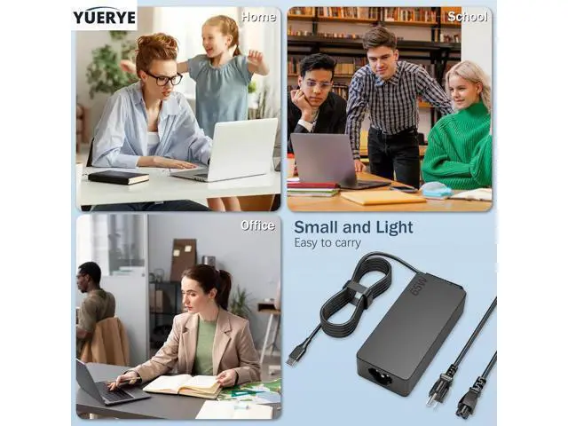 Alt view image 7 of 7 - 65W USB C Laptop Charger Compatible with ThinkPad T14 T15 T16 E14 E15 T480S T580S E480 E580 X1 Carboon Yoga 7i 9i C930 C940 Chromebook C330 S330 Fast Power Adapter