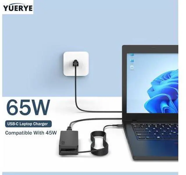 Alt view image 2 of 7 - 65W USB C Laptop Charger Compatible with ThinkPad T14 T15 T16 E14 E15 T480S T580S E480 E580 X1 Carboon Yoga 7i 9i C930 C940 Chromebook C330 S330 Fast Power Adapter