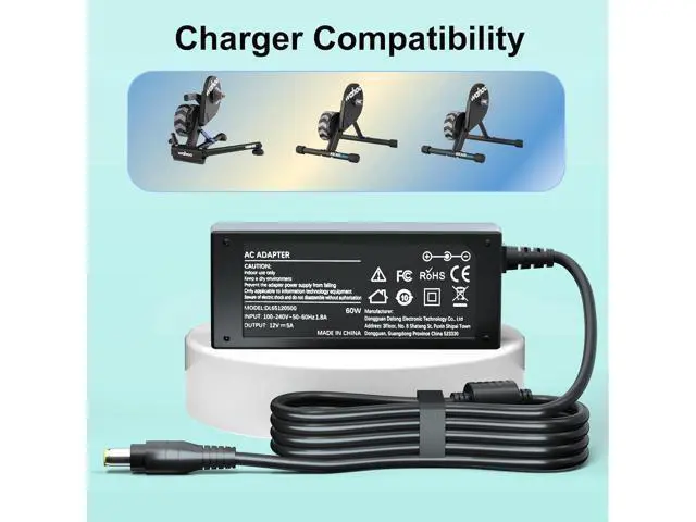 Alt view image 4 of 7 - 12V AC Charger Cord for Wahoo WFBKTR4 WF123 Power Charger to Power Wahoo KICKR Core Indoor Cycling Training Bike Compatible with SUN1200500 SUN-1200500 (Black) DC Adapter Power Cord