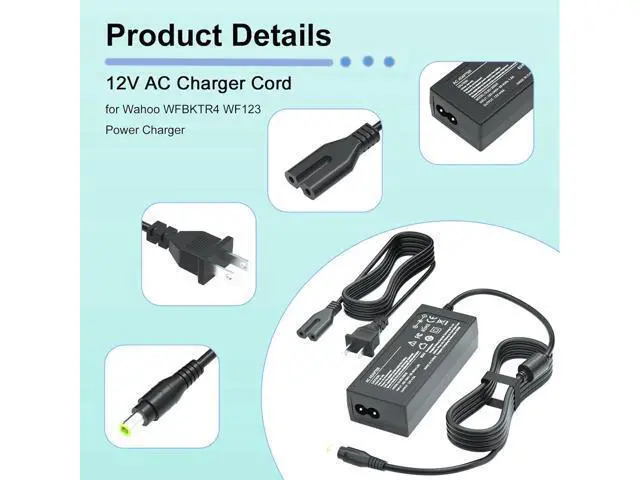 Alt view image 3 of 7 - 12V AC Charger Cord for Wahoo WFBKTR4 WF123 Power Charger to Power Wahoo KICKR Core Indoor Cycling Training Bike Compatible with SUN1200500 SUN-1200500 (Black) DC Adapter Power Cord
