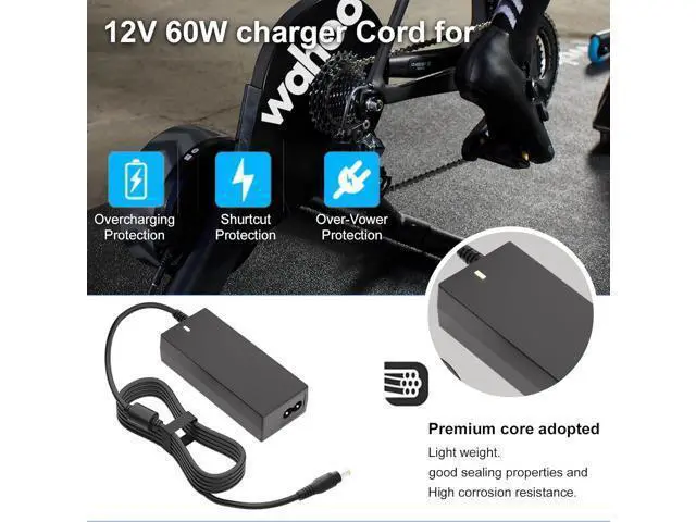 Alt view image 5 of 7 - 12V AC Charger Cord for Wahoo WFBKTR4 WF123 Power Charger to Power Wahoo KICKR Core Indoor Cycling Training Bike Compatible with SUN1200500 SUN-1200500 (Black) DC Adapter Power Cord