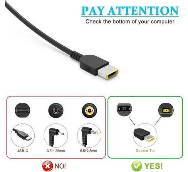 Alt view image 2 of 7 - 65W Laptop Charger for ThinkPad X1 X270 X240 X240S X250 T470 T450S T440 T440S T460S T460 T450 T440P T540P T470S T431S T560 T570 T550 E570 E560 E550 E540 G50-45 G50-80 Power Supply