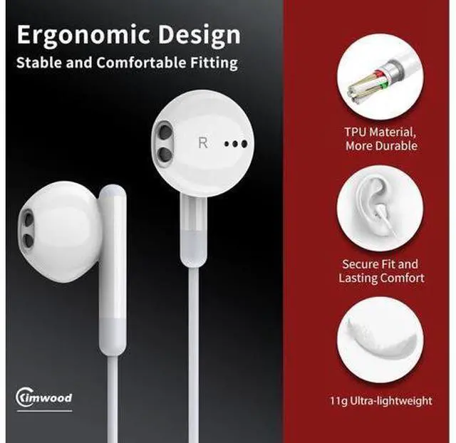 Alt view image 2 of 6 - Wired Earbuds with Microphone Wired Earphones in Ear Headphones HiFi Stereo Powerful Bass and Crystal Clear Audio Compatible with iPhone iPad Android Computer Most with 3.5mm Jack