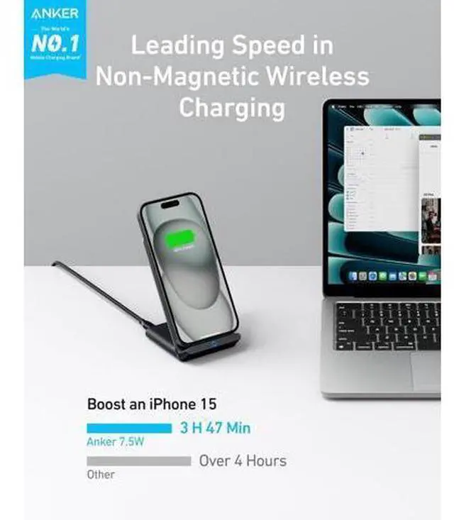 Alt view image 2 of 6 - 313 Wireless Charger (Stand) Qi-Certified for iPhone 17/17/17 Pro/17 Pro Max/15/14/13 10W Fast-Charging Galaxy S23 S22 S21(No AC Adapter)