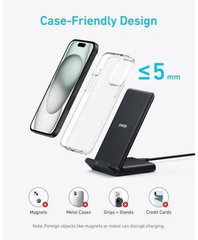 Alt view image 6 of 6 - 313 Wireless Charger (Stand) Qi-Certified for iPhone 17/17/17 Pro/17 Pro Max/15/14/13 10W Fast-Charging Galaxy S23 S22 S21(No AC Adapter)