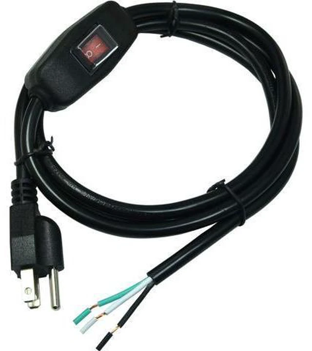 Main image of 6ft 18 Gauge 3 Prong AC Power Cord Cable with on Off Switch Pigtail (Open End Wiring) NEMA 5-15 Plug US SJTW 18AWG (10A)