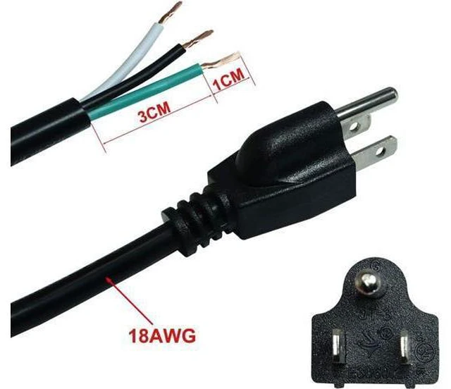 Alt view image 4 of 6 - 6ft 18 Gauge 3 Prong AC Power Cord Cable with on Off Switch Pigtail (Open End Wiring) NEMA 5-15 Plug US SJTW 18AWG (10A)