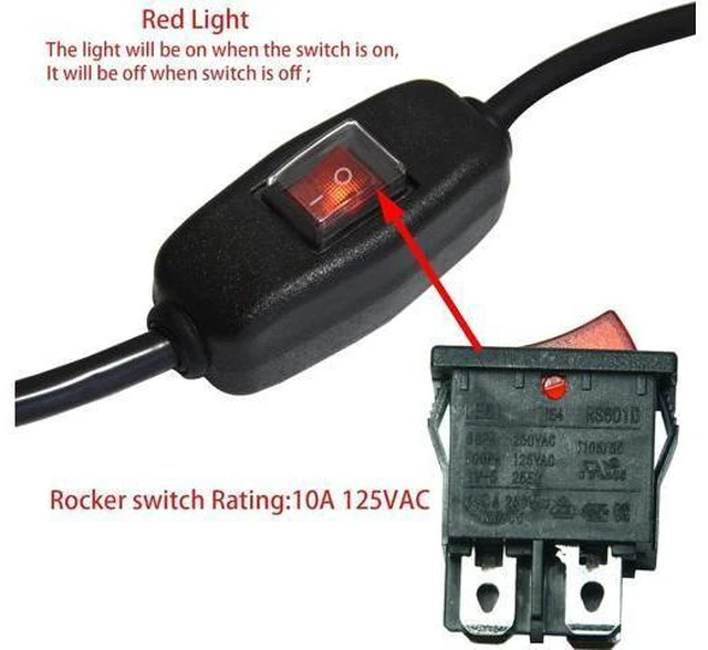 Alt view image 5 of 6 - 6ft 18 Gauge 3 Prong AC Power Cord Cable with on Off Switch Pigtail (Open End Wiring) NEMA 5-15 Plug US SJTW 18AWG (10A)