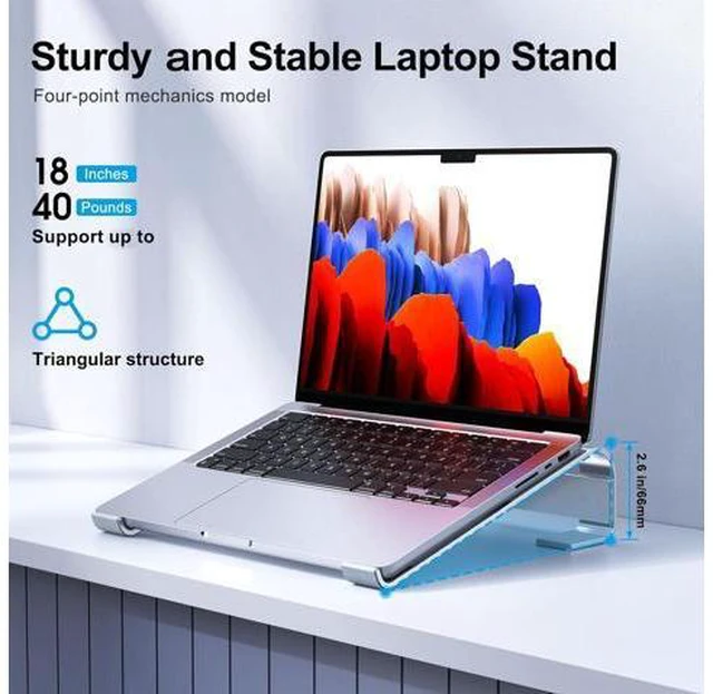 Alt view image 3 of 6 - Laptop Stand for Desk Aluminum Laptop Riser Ergonomic Computer Stand Compatible with for MacBook Pro/Air HP 10-17.3 (Silver)