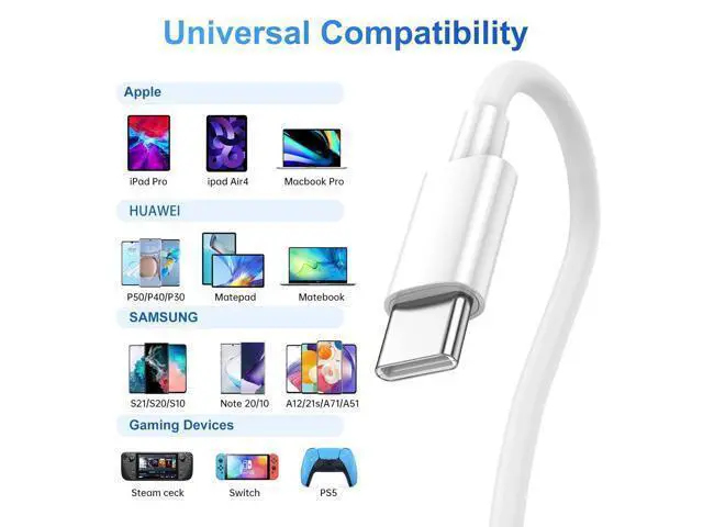 Alt view image 6 of 7 - 100W USB C to USB C Cable 2-Pack 10ft Upgraded Fast Charging USB Type C to Type C Cable USB-C Cord Phone Charger Compatible with iPhone 16/15//Android/Phone/Pad/Macbook/Pro/Plus/Max etc.