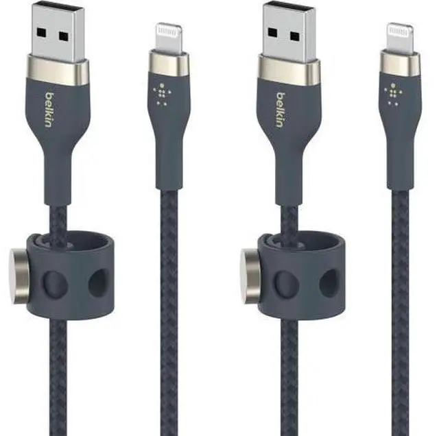 Main image of BoostCharge Pro Flex Braided USB Type A to Lightning Cable (2M/6.6FT) MFi Certified Charging Cable for iPhone 13 12 11 Pro Max Mini SE iPad and More 2-Pack Blue