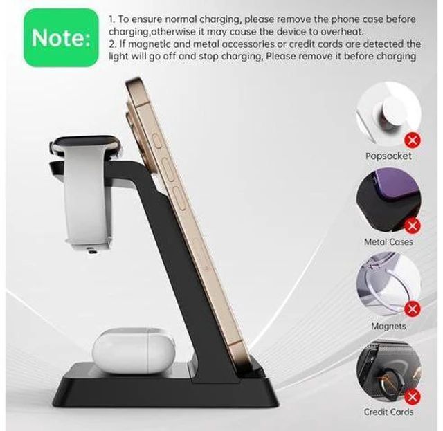 Alt view image 5 of 7 - 2025 3 in 1 Charging Station Fast Charging for iPhone Wireless Charger for iPhone 17 16e 16 15 14 13 12 11 X Pro Max & Watch - Wireless Charging Station for AirPods 4 3 2 Pro