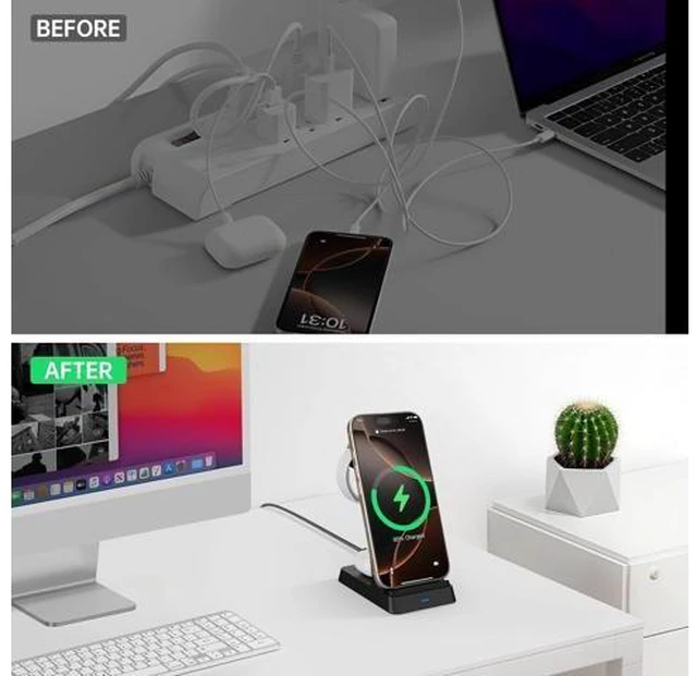 Alt view image 7 of 7 - 2025 3 in 1 Charging Station Fast Charging for iPhone Wireless Charger for iPhone 17 16e 16 15 14 13 12 11 X Pro Max & Watch - Wireless Charging Station for AirPods 4 3 2 Pro