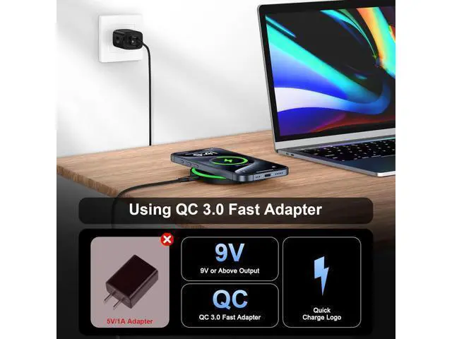 Alt view image 2 of 7 - Android Wireless Charger Fast Charging Pad for Motorola Edge/Razr 2025 2024 Moto G Stylus/Power 2025 Razr 50 Ultra Wireless Phone Charger Station 15W for Galaxy S24/S23/S22 with QC Adapter