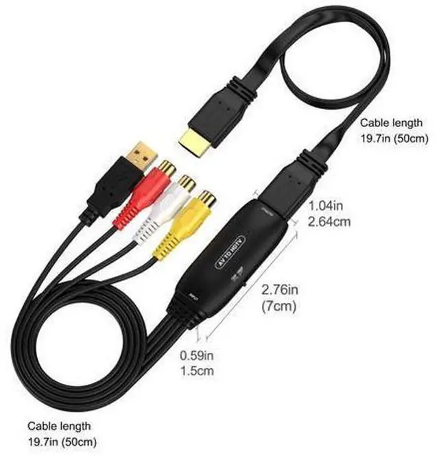 Alt view image 6 of 6 - Female 3-RCA to HDMI Converter with HDMI Cable Composite AV to HDMI Adapter 1080P Audio Video Converter for PS3 Xbox DVD VCR USB Powered Plug and Play