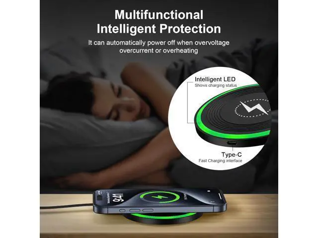 Alt view image 3 of 7 - Android Wireless Charger Fast Charging Pad for Motorola Edge/Razr 2025 2024 Moto G Stylus/Power 2025 Razr 50 Ultra Wireless Phone Charger Station 15W for Galaxy S24/S23/S22 with QC Adapter