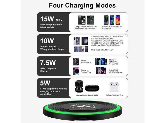 Alt view image 6 of 7 - Android Wireless Charger Fast Charging Pad for Motorola Edge/Razr 2025 2024 Moto G Stylus/Power 2025 Razr 50 Ultra Wireless Phone Charger Station 15W for Galaxy S24/S23/S22 with QC Adapter