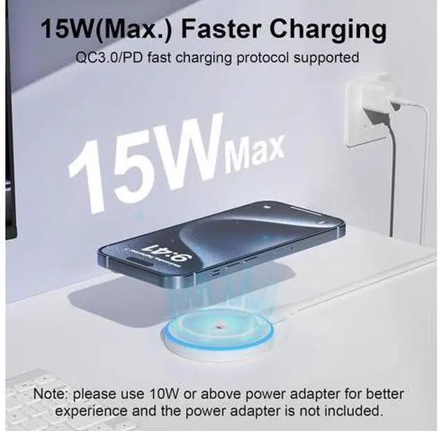 Alt view image 2 of 7 - MagSafe Charger 2 Pack 15W Magnetic Wireless Charger Fast Charging Pad Compatible with iPhone 17/16/15/14/13/12 Series & AirPods 3/2/Pro Magnetic MagSafe Charging Pad with Dual Ports