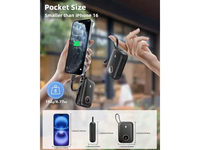 Alt view image 2 of 7 - Power Bank Fast Charging Small 22.5W 10000mAh USBC Portable Charger with Built-in USB-C Cable Mini Battery Pack Essentials 2 USB C and 1 A for iPhone 17/16/15 Series Google Android