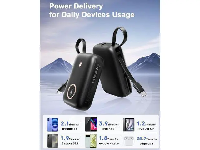 Alt view image 6 of 7 - Power Bank Fast Charging Small 22.5W 10000mAh USBC Portable Charger with Built-in USB-C Cable Mini Battery Pack Essentials 2 USB C and 1 A for iPhone 17/16/15 Series Google Android