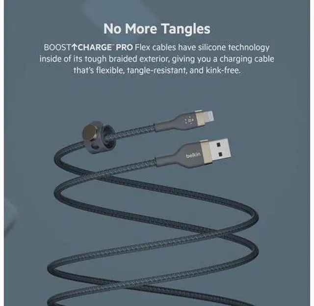 Alt view image 2 of 6 - BoostCharge Pro Flex Braided USB Type A to Lightning Cable (2M/6.6FT) MFi Certified Charging Cable for iPhone 13 12 11 Pro Max Mini SE iPad and More 2-Pack Blue