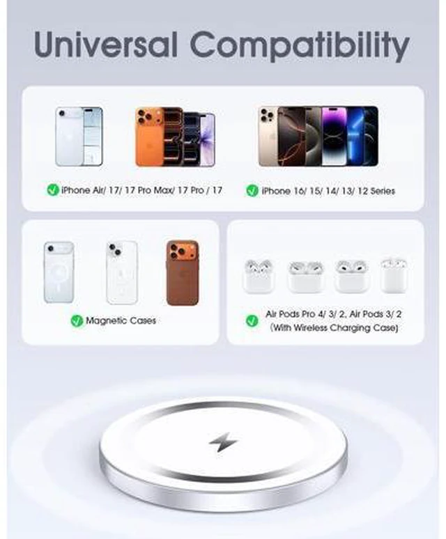 Alt view image 6 of 7 - for Mag-Safe Charger 2 Pack Magnetic Wireless Charger for iPhone 17/17 Pro/17 Pro Max/Air/16 15 14 13 12 Pro Max Plus mini Charging Pad for 3 2 Strong Magnet Silver