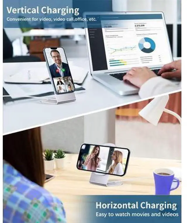 Alt view image 4 of 7 - Magnetic Wireless Charger Mag-Safe Charger for iPhone 17/16/15/14/13/12 Series Convertible Magnet Wireless Charging Stand/Pad with 5ft Cable for iPhone and AirPods 2/3/Pro 2/Pro