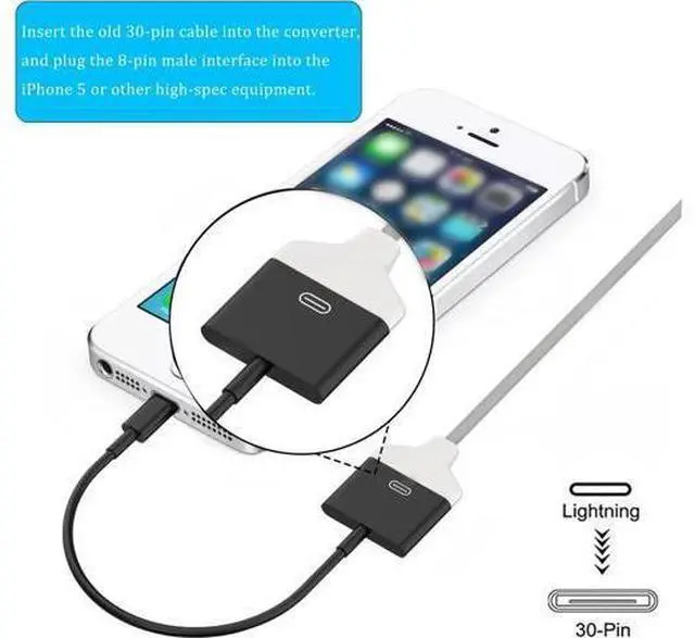 Alt view image 2 of 6 - Lightning to 30 Pin Adapter MFi Certified 8-Pin Male to 30-Pin Female Charging Converter with iPhone Connector-No Audio (Black)
