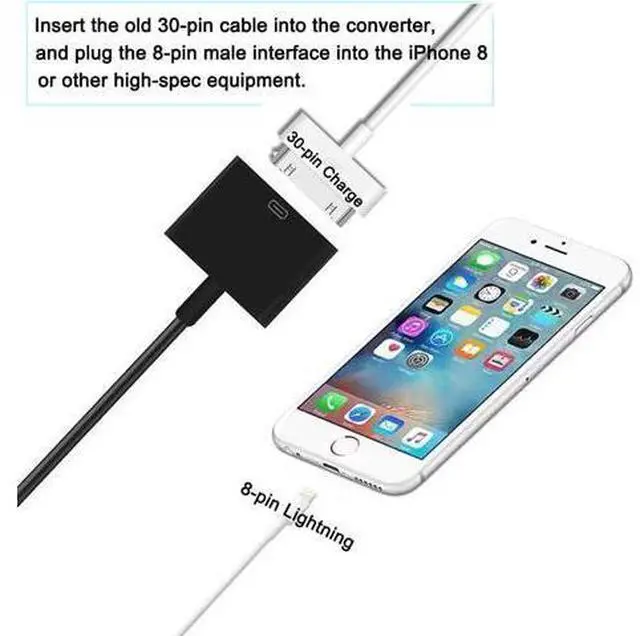 Alt view image 5 of 6 - Lightning to 30 Pin Adapter MFi Certified 8-Pin Male to 30-Pin Female Charging Converter with iPhone Connector-No Audio (Black)