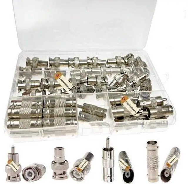 Main image of 48Pcs BNC to RCA Converter Adapter Set - Male/Female Coaxial Connectors for CCTV Security Camera Surveillance Video