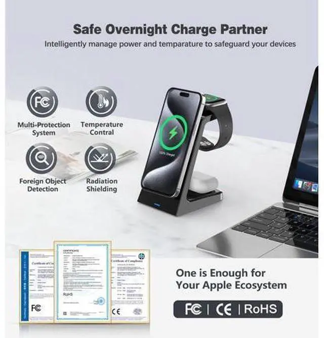 Alt view image 4 of 7 - 3 in 1 Magnetic Wireless Charging Station 20W Charger Stand Magnetic Wireless Charger for iPhone 16 15 14 13 12 Pro/Pro Max/Plus/Mini AirPods 2/3/Pro iWatch Ultra/8/7/SE/6/5/4/3/2 (3 in 1)