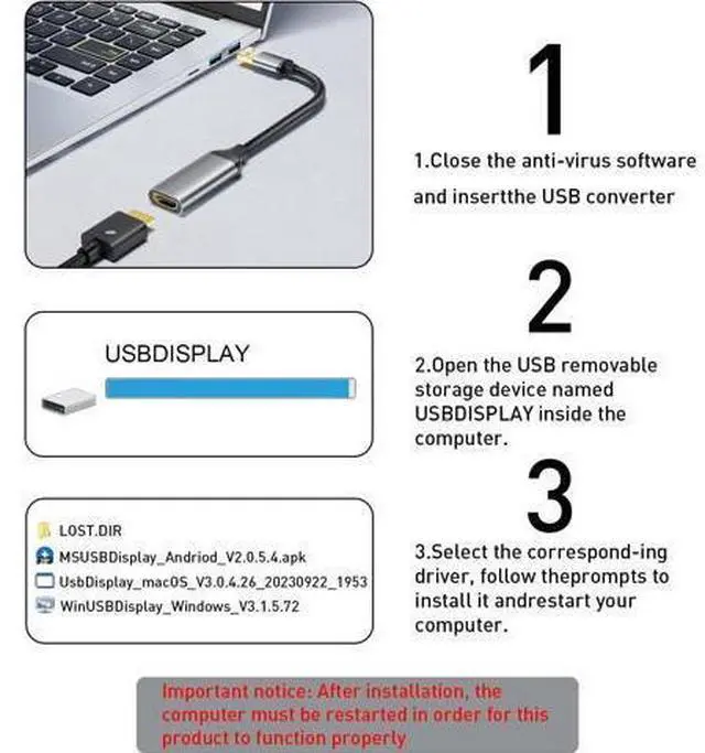 Alt view image 3 of 7 - USB to HDMI Adapter 1080P@60Hz USB 3.0 Male to HDMI Female Multi-Display Cable Converter Suitable for MacOS Windows 7/8/10/11