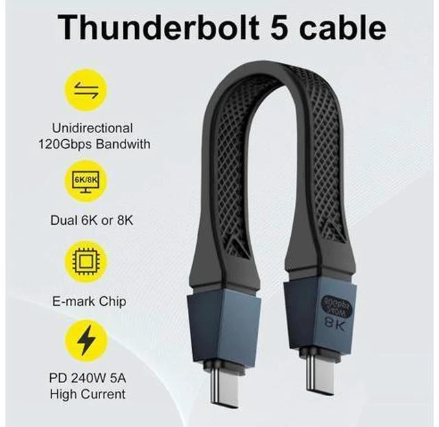 Alt view image 5 of 7 - Short USB C Cable 5inch High Speed 80Gbps 120Gbps Bandwidth PD 240W Thunderbolt 5 Cable for 16K Dual 8K/6K USB C Cord in Black for Thunderbolt 4/3 USB 4 SSD MacBook Dock