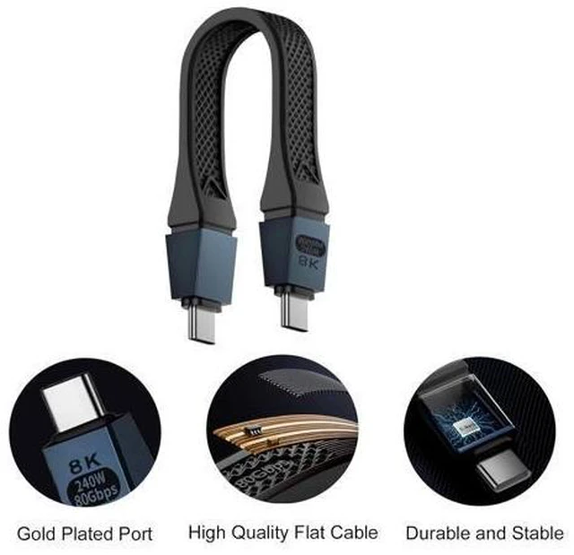 Alt view image 6 of 7 - Short USB C Cable 5inch High Speed 80Gbps 120Gbps Bandwidth PD 240W Thunderbolt 5 Cable for 16K Dual 8K/6K USB C Cord in Black for Thunderbolt 4/3 USB 4 SSD MacBook Dock