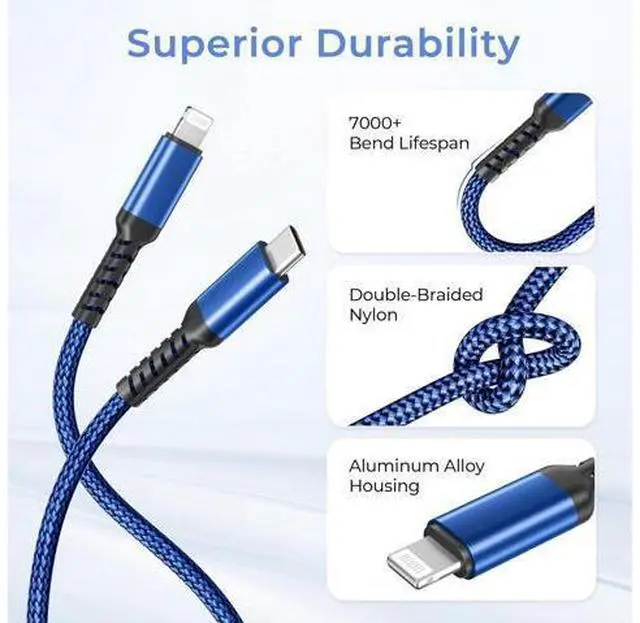 Alt view image 3 of 7 - USB C to Lightning Charger Cable 10ft with USB AdapterType C Power Delivery PD Fast Charging Cord for iPhone 11 12 13 14 Mini Pro Max SE iPad 8 9 8th 9th Generation