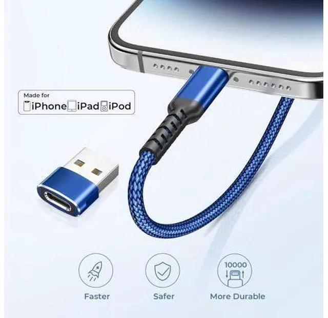 Alt view image 4 of 7 - USB C to Lightning Charger Cable 10ft with USB AdapterType C Power Delivery PD Fast Charging Cord for iPhone 11 12 13 14 Mini Pro Max SE iPad 8 9 8th 9th Generation