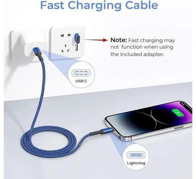 Alt view image 5 of 7 - USB C to Lightning Charger Cable 10ft with USB AdapterType C Power Delivery PD Fast Charging Cord for iPhone 11 12 13 14 Mini Pro Max SE iPad 8 9 8th 9th Generation