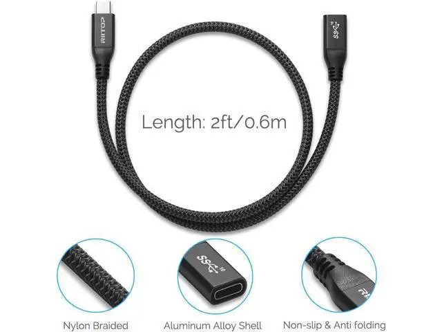 Alt view image 5 of 7 - USB C Extension Cable Short (2FT) USB Type-C Male to Female Extender for Nintendo Switch MacBook Pro XPS (Thunderbolt 3 Compatible)