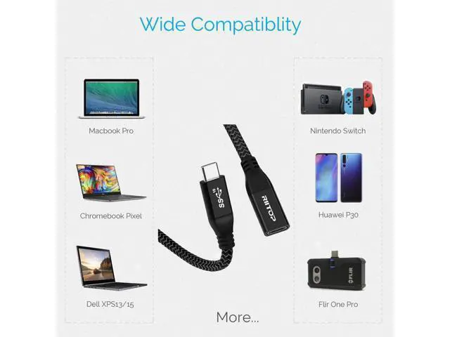 Alt view image 7 of 7 - USB C Extension Cable Short (2FT) USB Type-C Male to Female Extender for Nintendo Switch MacBook Pro XPS (Thunderbolt 3 Compatible)