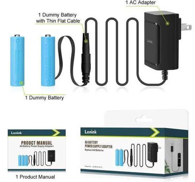 Alt view image 6 of 6 - AC Power Supply Adapter for AA Battery Replace 2 AA Battery for Pumpkin Lantern LED Light Thermostat Table Lamp Motion Sensor Trash Can (Black)
