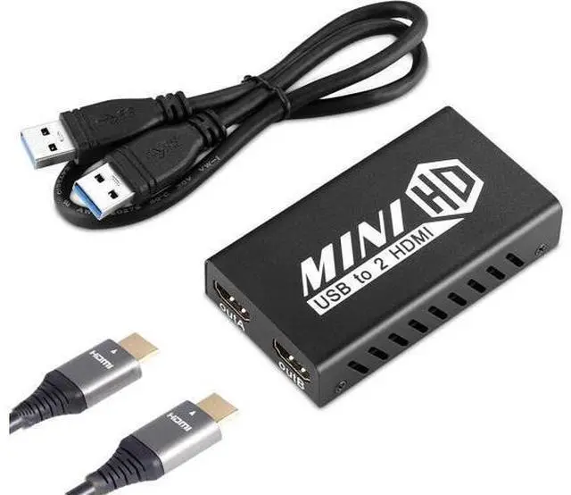 Main image of USB 3.0 to Dual HDMI Adapter Compatible with Windows ChromeBook MacBook Support 3.5mm Jack Stereo Output Expand 2 Different Display Screens (Dual HDMI Adapter)
