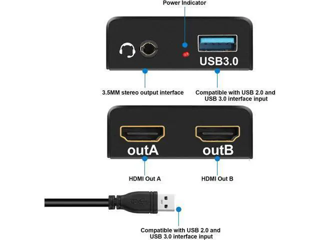 Alt view image 2 of 6 - USB 3.0 to Dual HDMI Adapter Compatible with Windows ChromeBook MacBook Support 3.5mm Jack Stereo Output Expand 2 Different Display Screens (Dual HDMI Adapter)