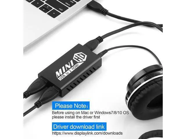 Alt view image 4 of 6 - USB 3.0 to Dual HDMI Adapter Compatible with Windows ChromeBook MacBook Support 3.5mm Jack Stereo Output Expand 2 Different Display Screens (Dual HDMI Adapter)