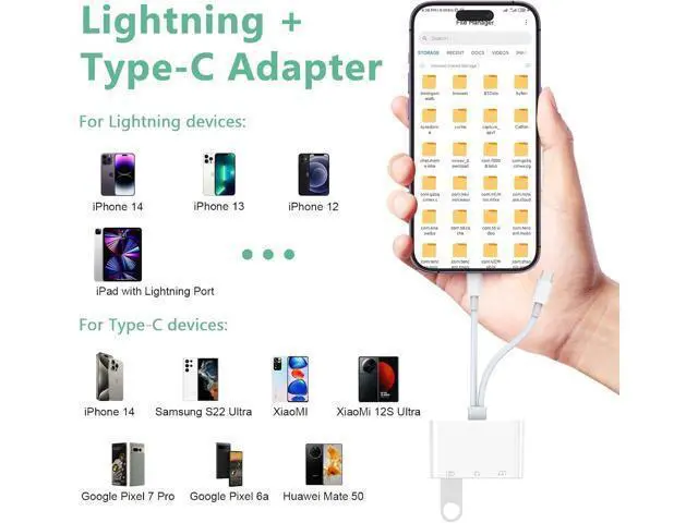 Alt view image 3 of 7 - 2-in-3 Lightning + USB C to 3.5mm Aux Audio Headphone Splitter Adapter Cable USB OTG Camera Adapter+3.5mm Jack+Type-C Earphone/Charge Port Phone Splitter for iPhone 15/14/13 iPad